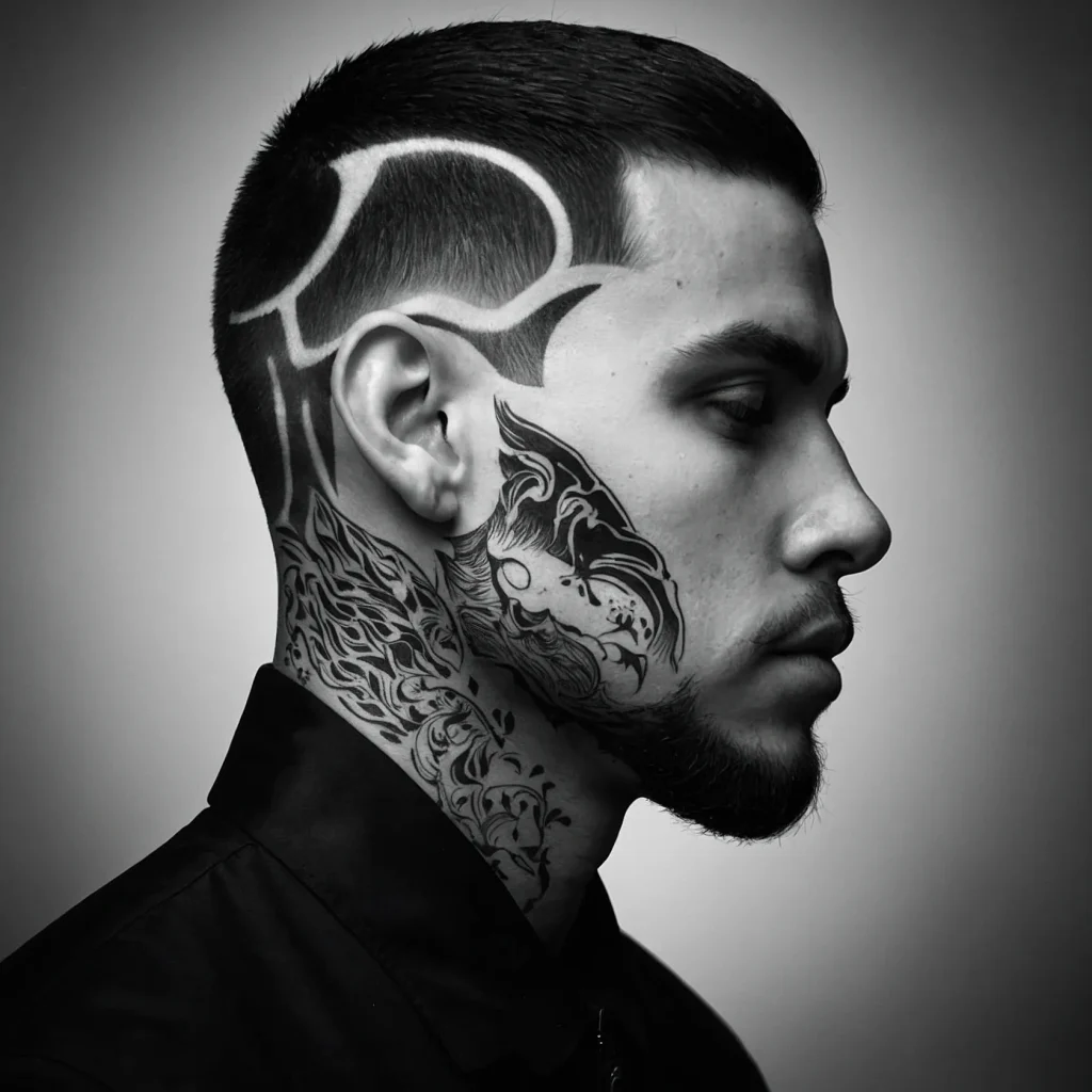 Skin Fade with Artistic Silhouettesman with 2