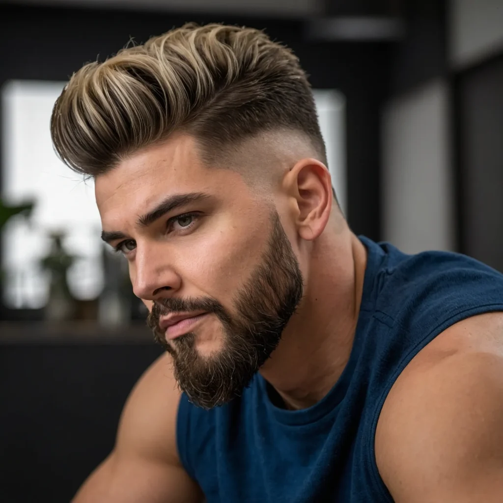 Burst Fade with PompadourMan with voluminou 3