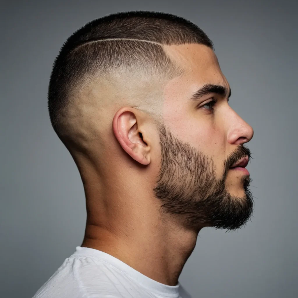 Buzz Cut with Burst FadeShort buzz cut styled 3