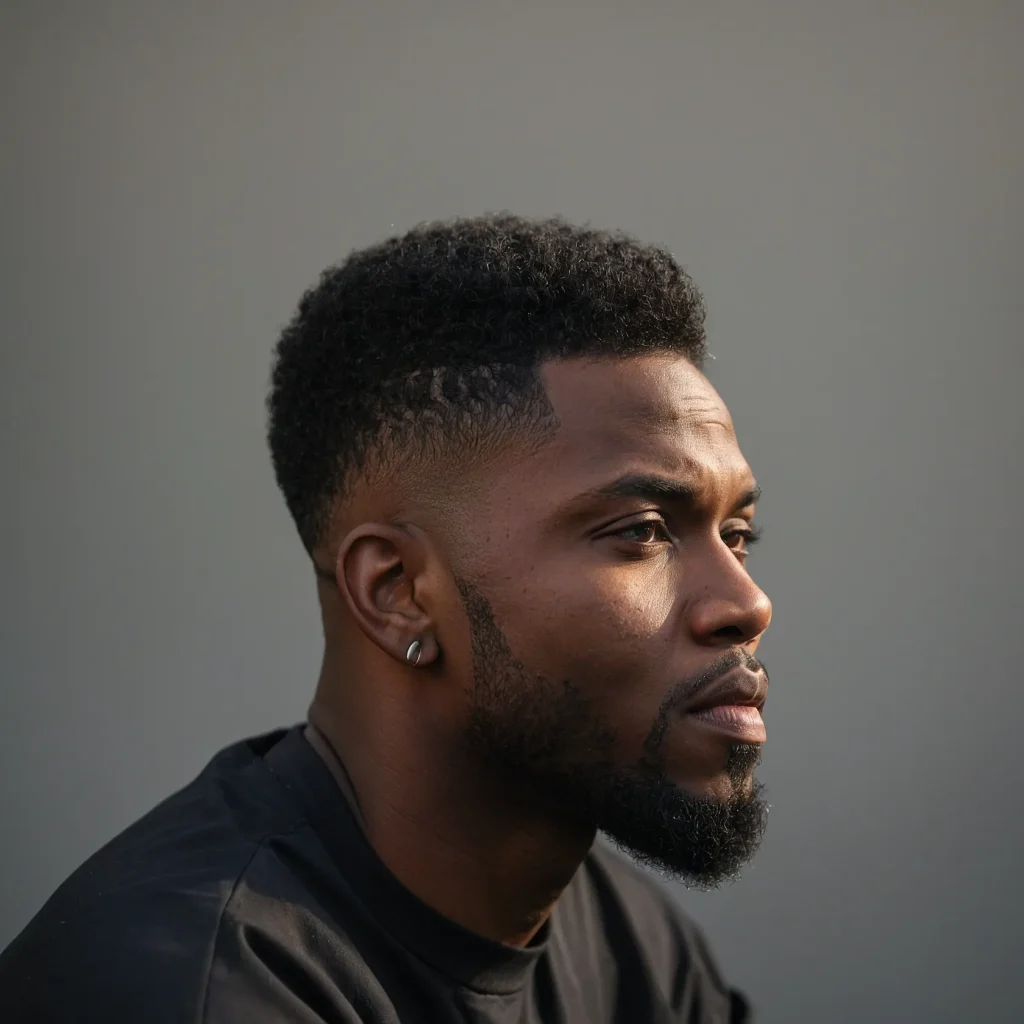 Low Fade with Brushed TopBlack man with b 0