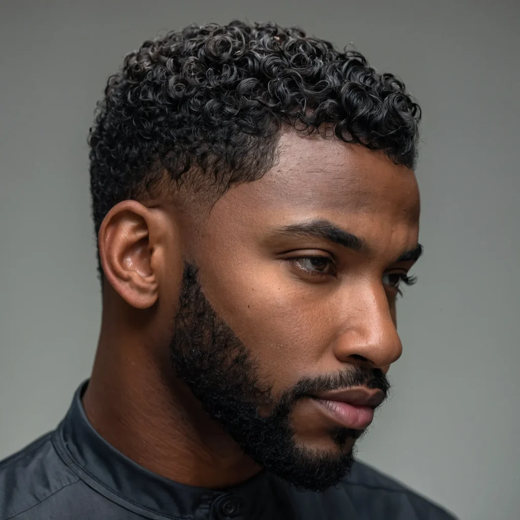 Low Fade with Short CurlsBlack man with soft 3