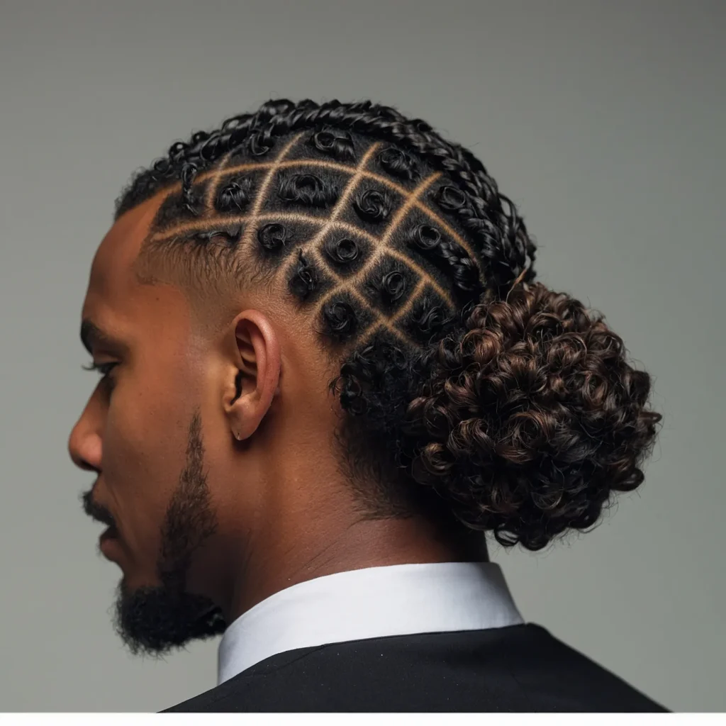 Low Fade with Short Loc BunShort locs pulled 0