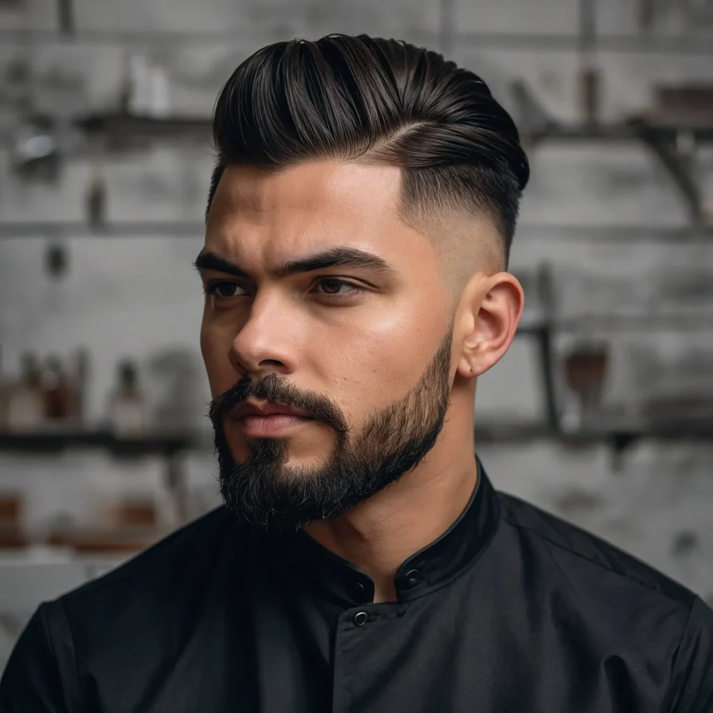 Low Fade with Side Swept TopTop styled toward 3