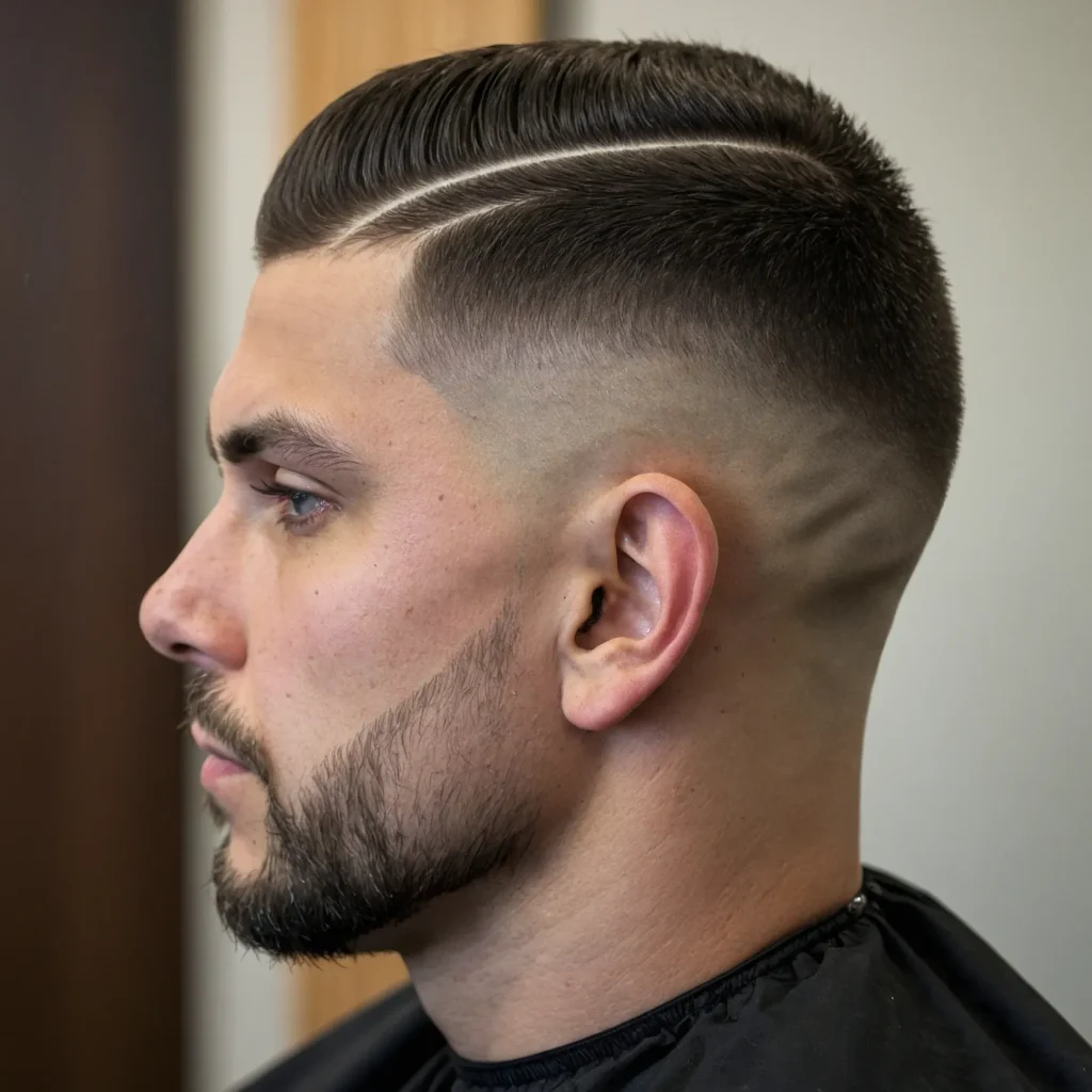 Mid Taper Fade with Crew Cutman with trad 0