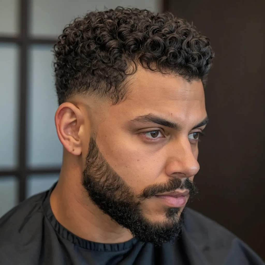 Mid Taper Fade with Curly Topman with short 0