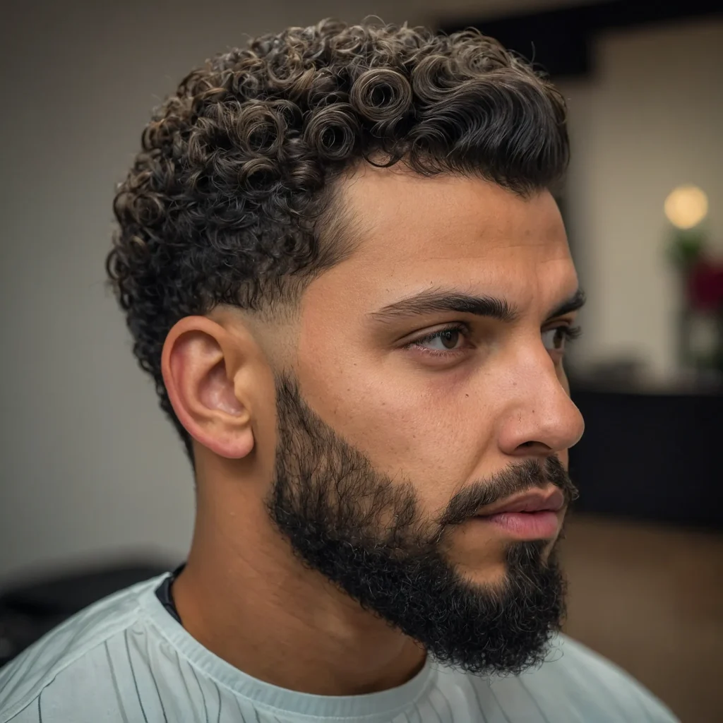 Mid Taper Fade with Curly Topman with short 3
