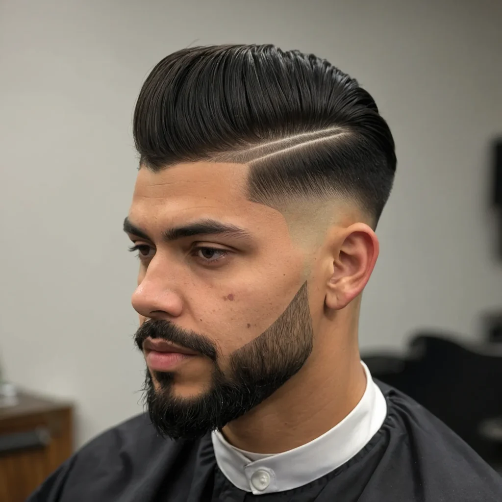 Mid Taper Fade with Defined PartSharp line c0