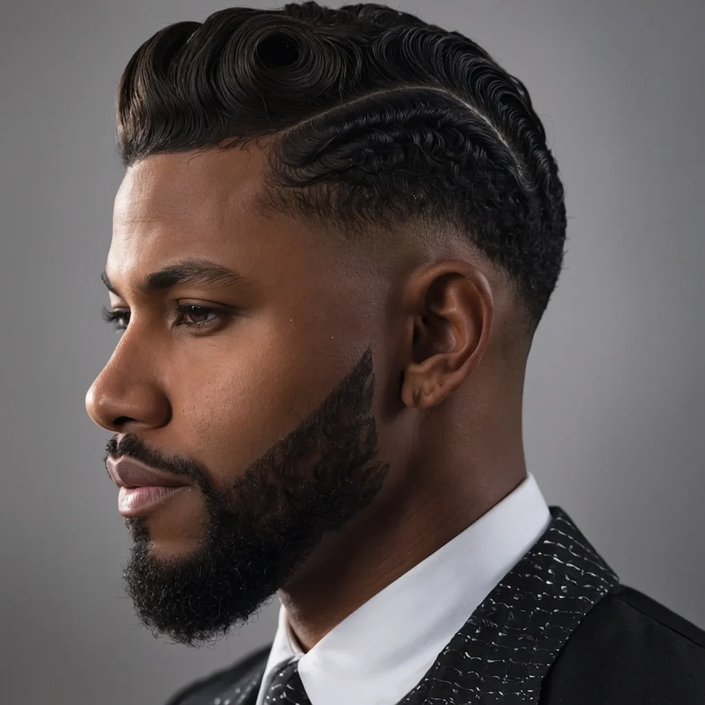 Taper Fade with60 WavesBlack man showcasing