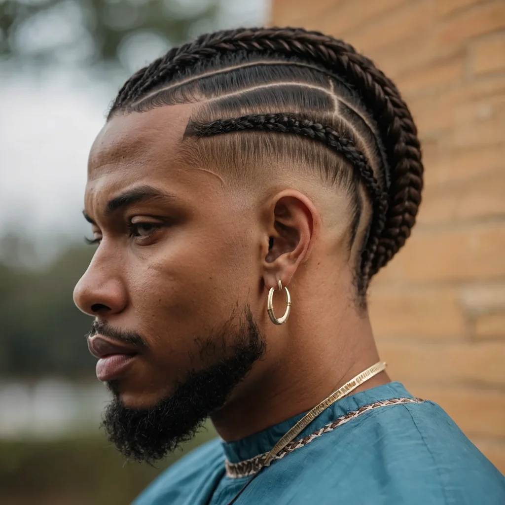 Taper Fade with Braided Topman with cornro