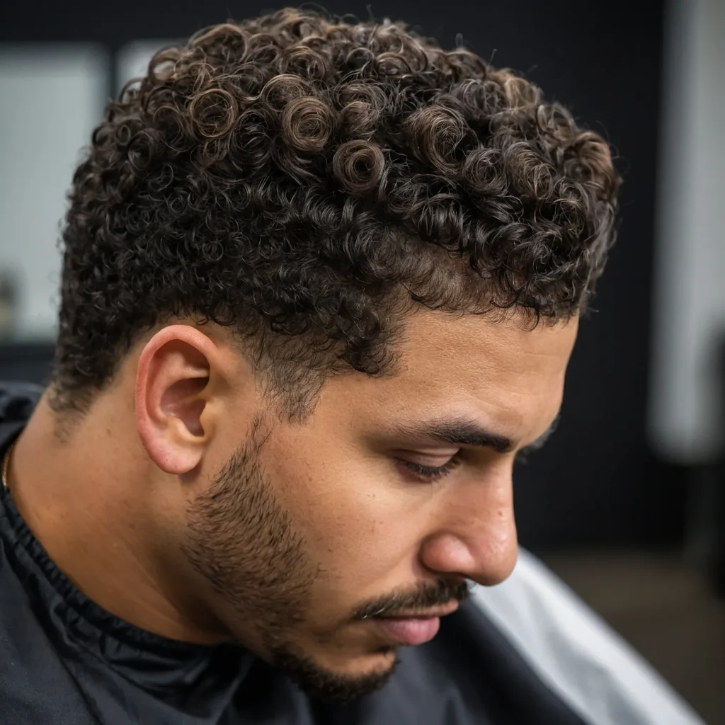 Taper Fade with Curly Topman with short to