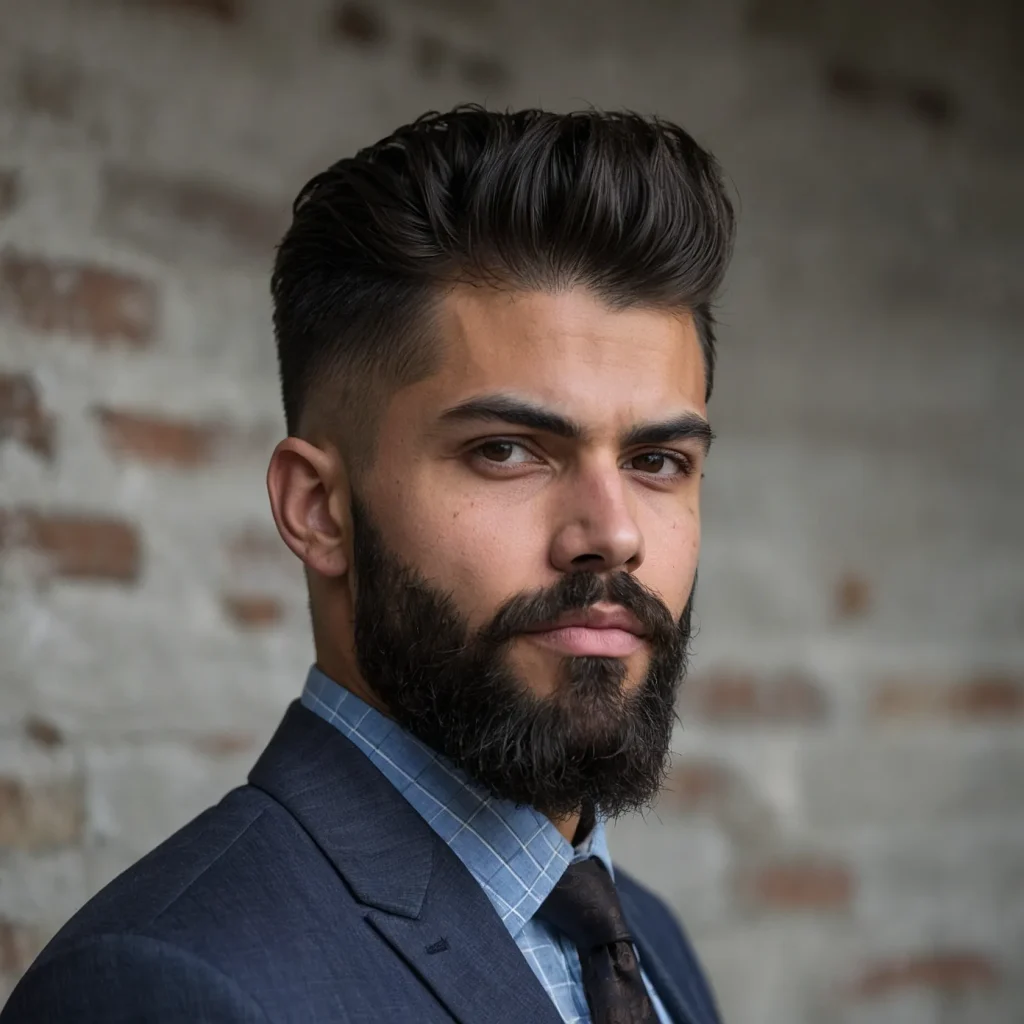 Taper Fade with Shadow BeardFaded sides and n