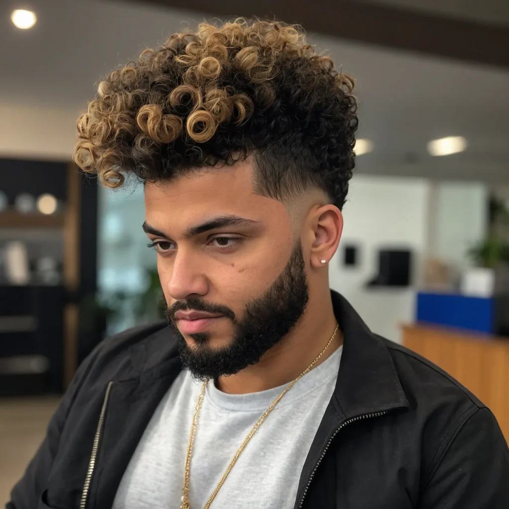 Tapered Curls with Burst FadeTapered curly to 3