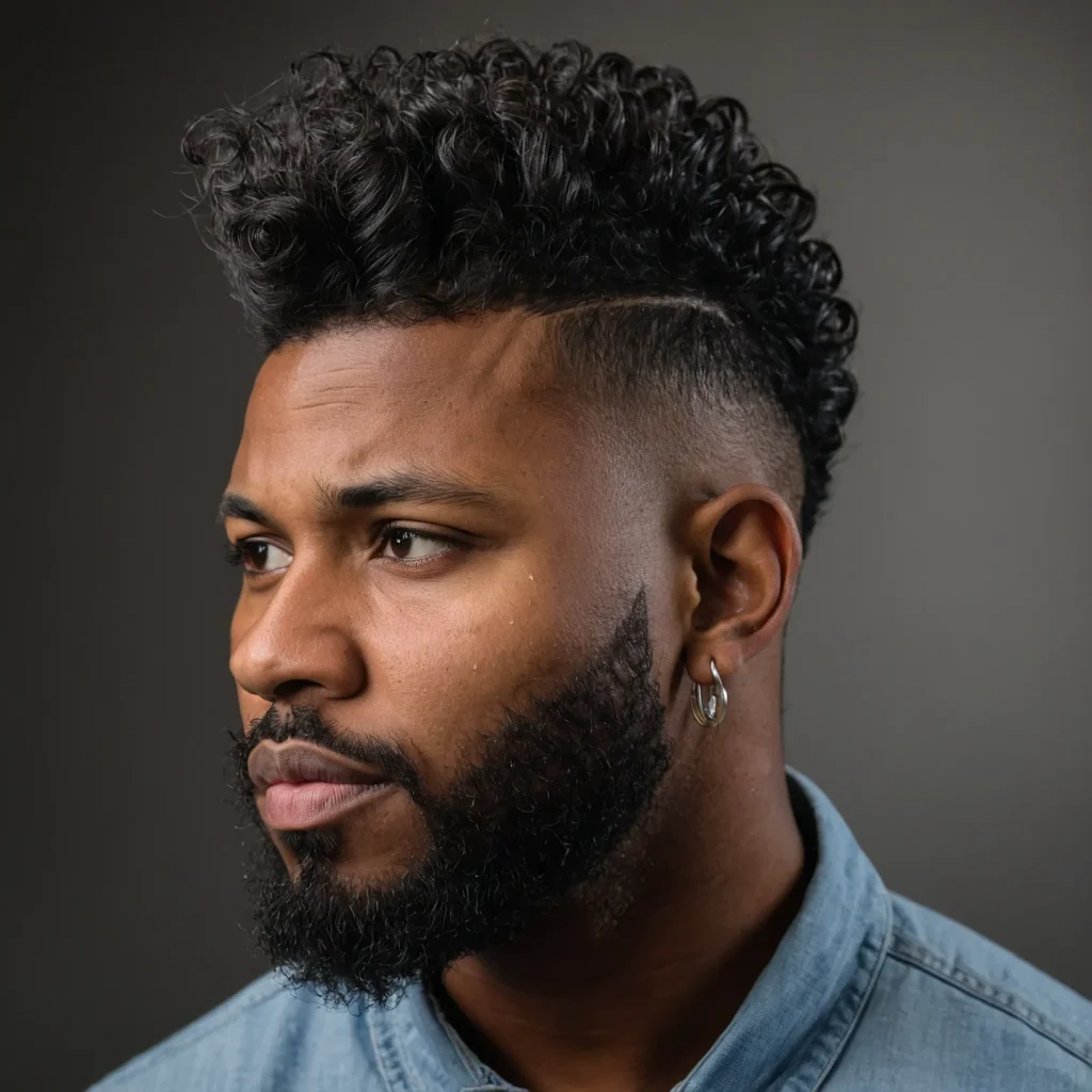 Low Taper Fade with Burst MohawkBlack man w