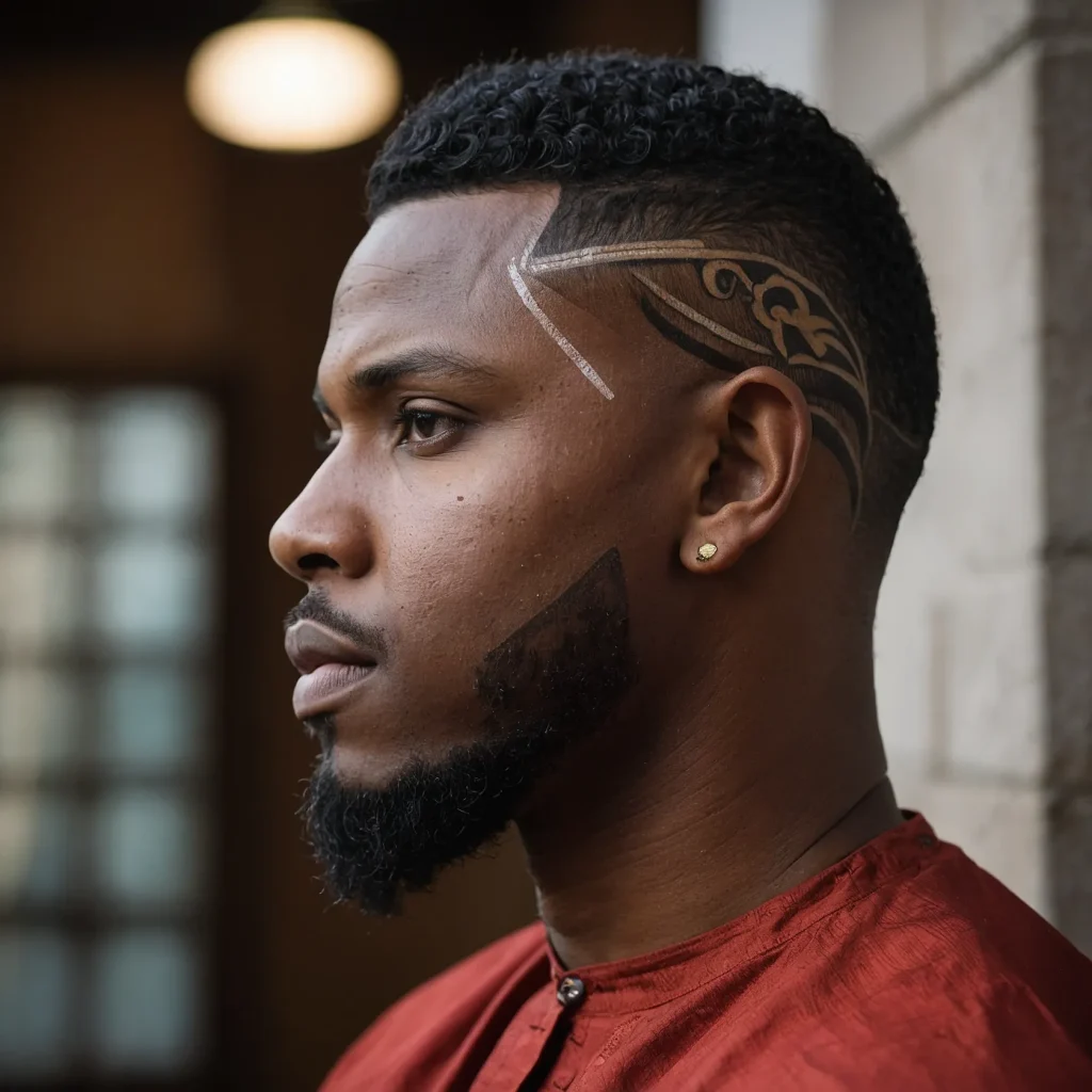 Low Taper Fade with Temple DesignBlack man