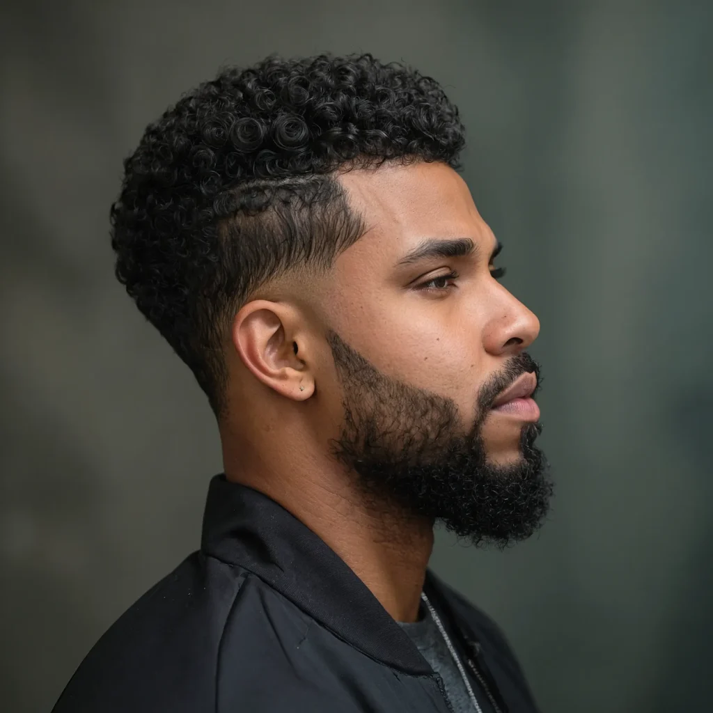 Low Taper with Curly High TopBlack man with