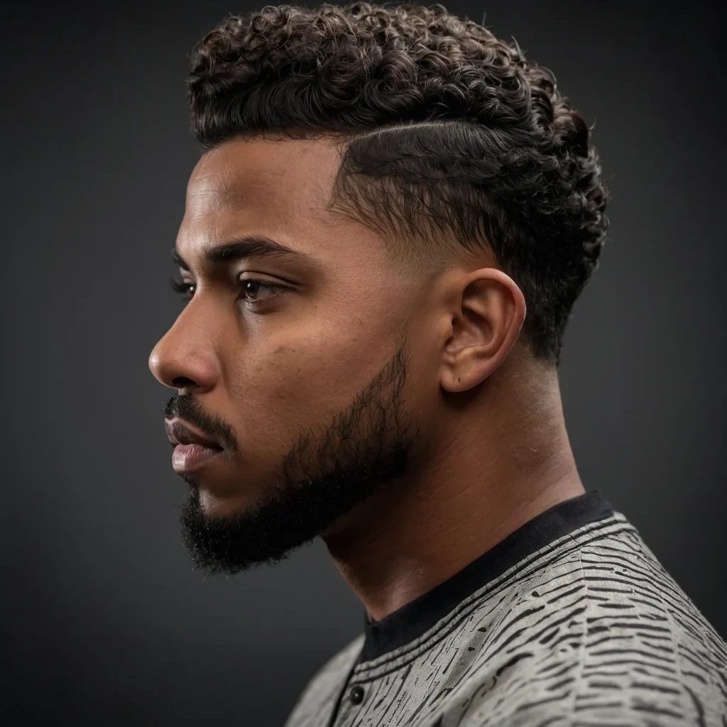 Low Taper with Curly Top and Fade DetailBl