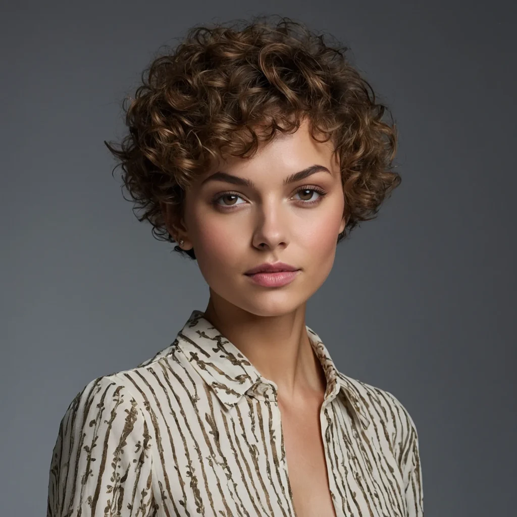 A fresh modern curly pixie haircut showcasing 3