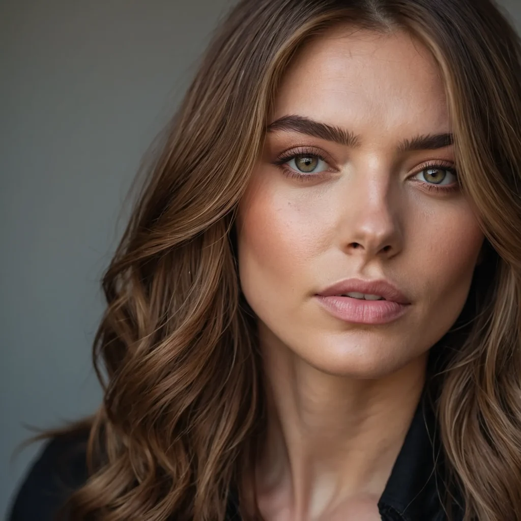 A realistic closeup photo of a woman with med 1