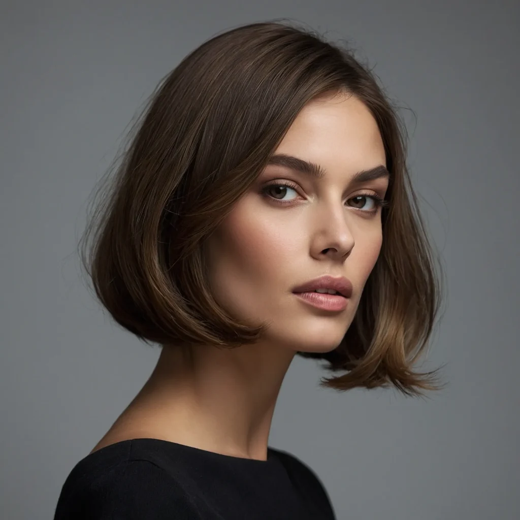 A realistic portrait of a woman with a chic c 2