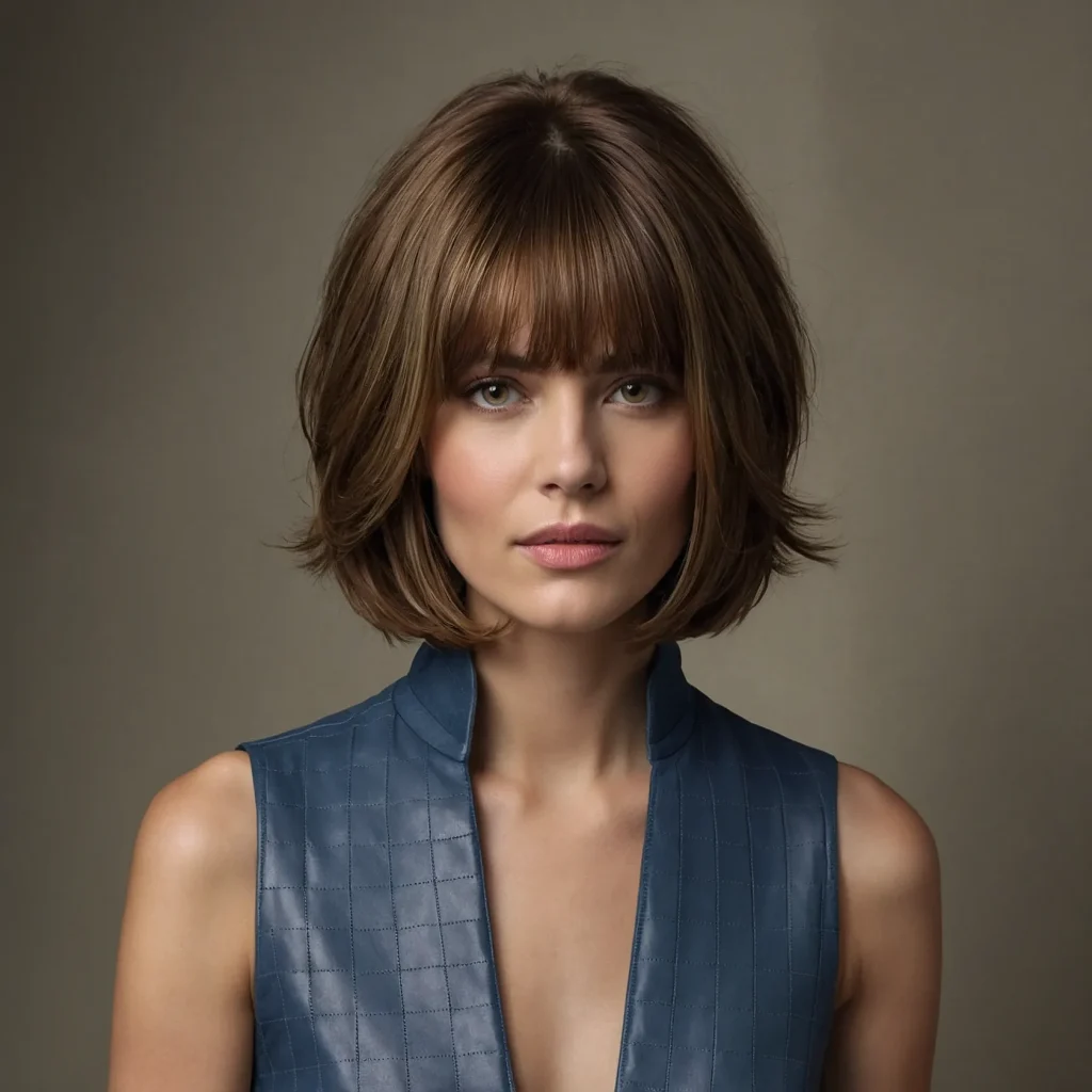 A realistic portrait of a woman with a modern 1