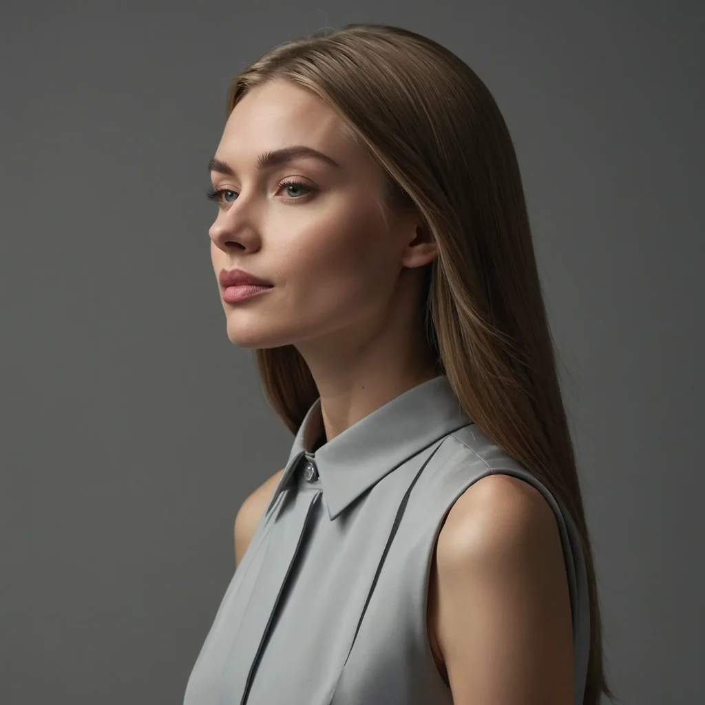 A realistic portrait of a woman with a sleek 2
