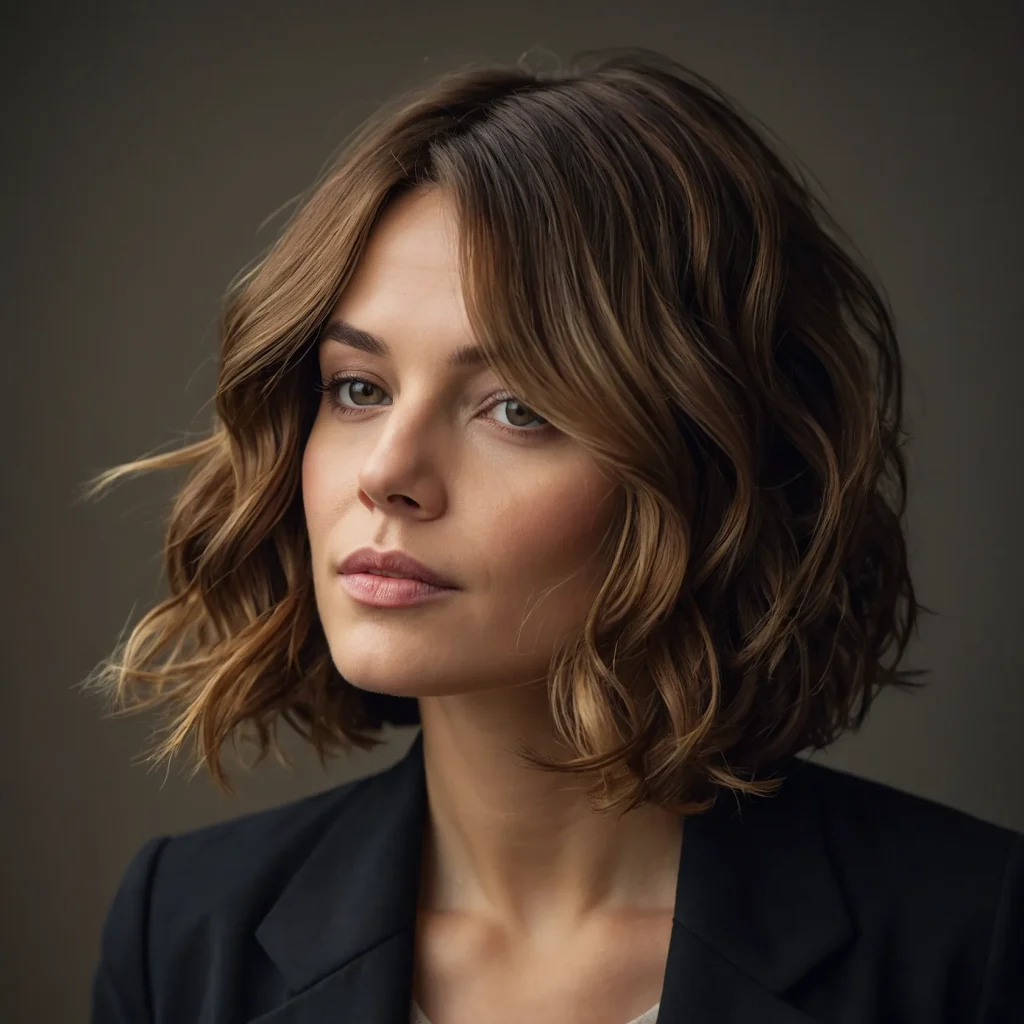 A realistic portrait of a woman with a wavy A 2