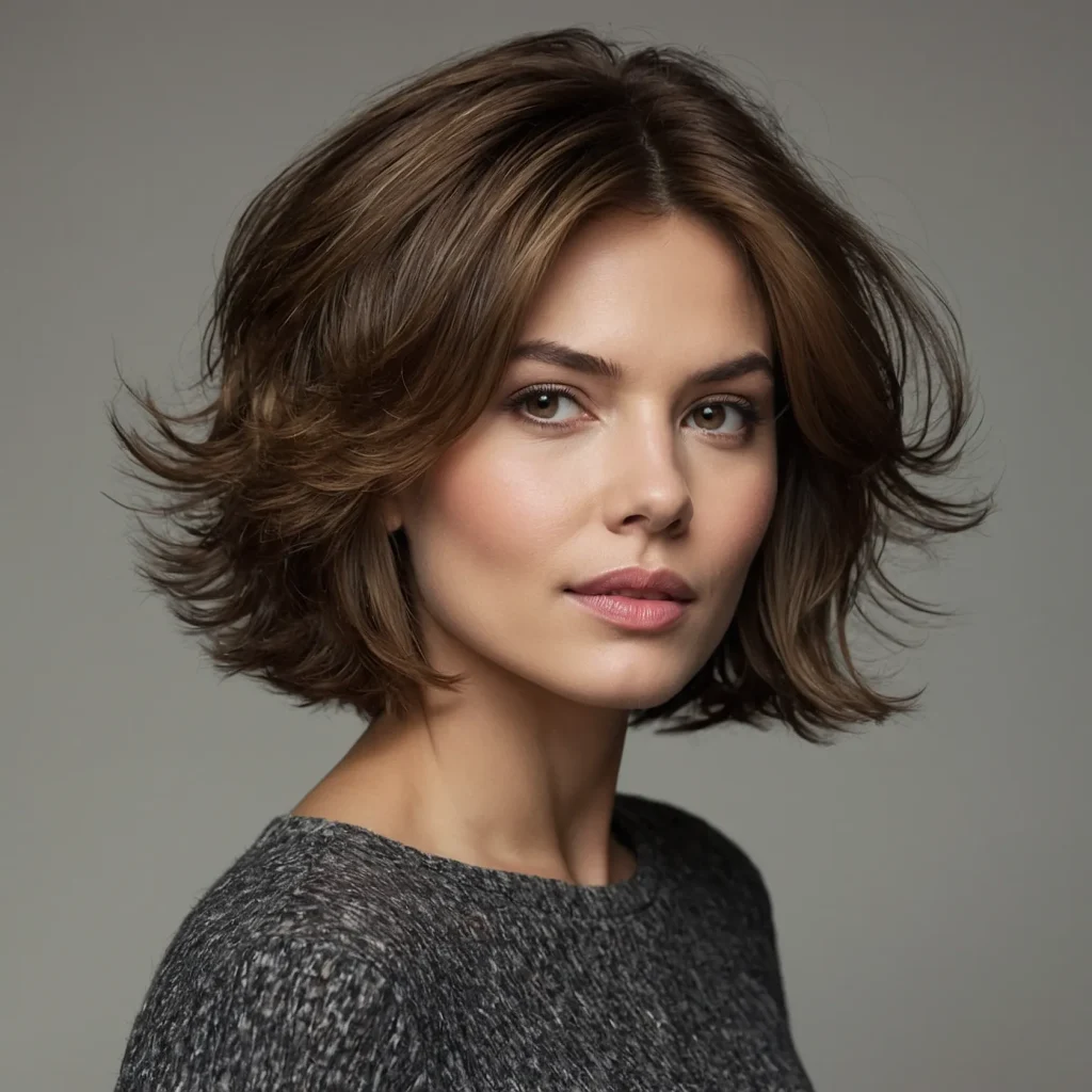 A realistic portrait of a woman with short ha 3