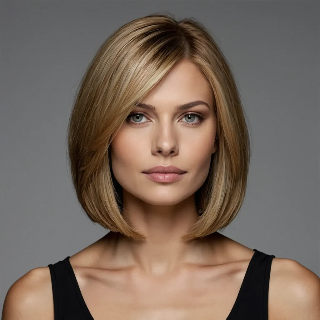 A sleek straight lob haircut with blunt ends 1