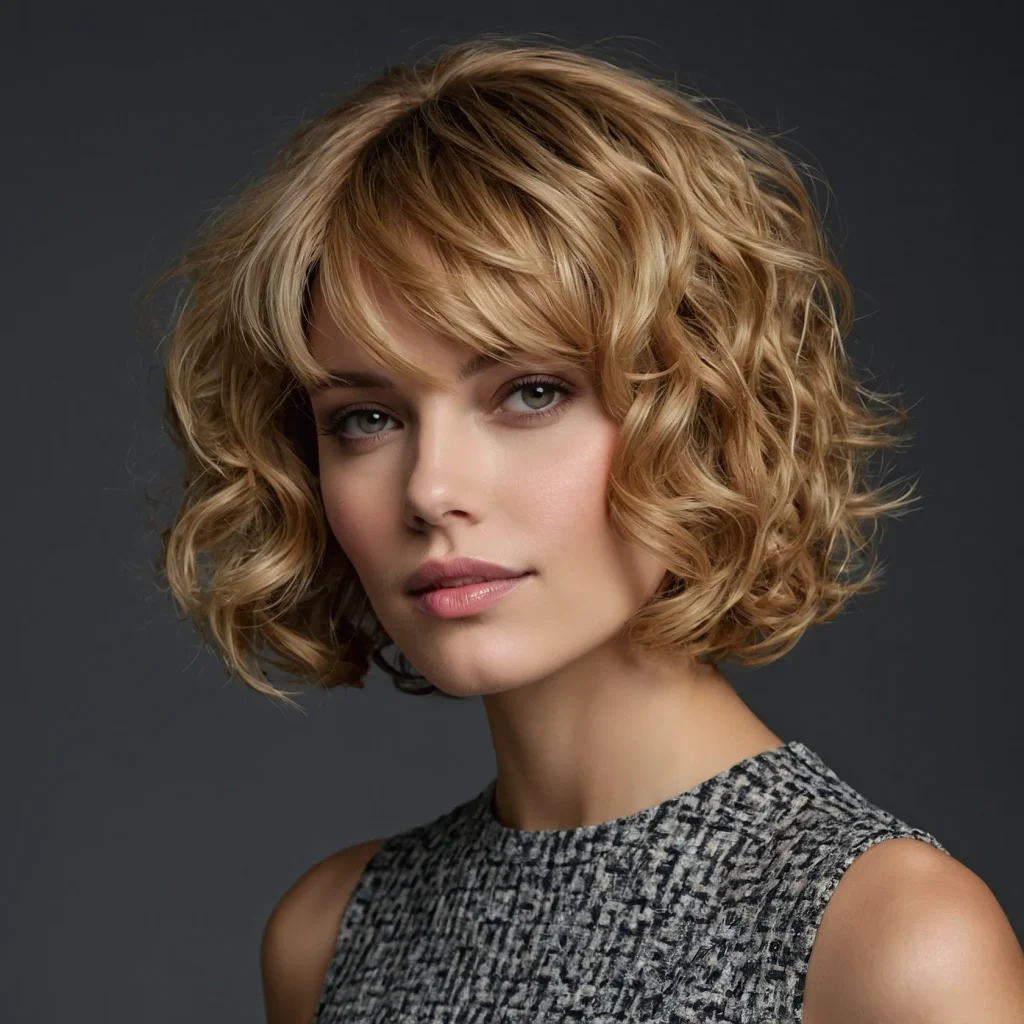 A stylish realistic curly bob haircut featuri 2