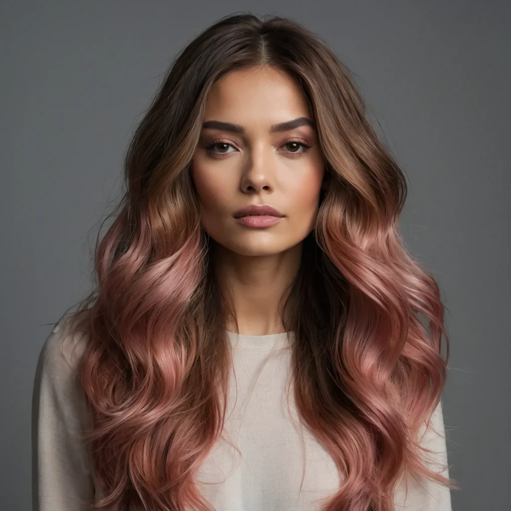 A woman with extra long flowing hair styled i 0
