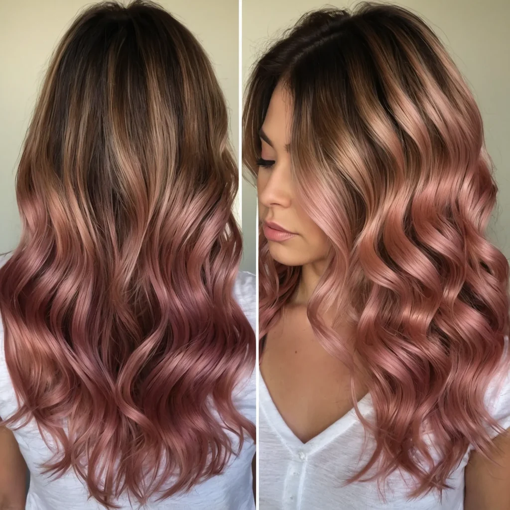 A woman with long wavy hair showcasing multip 1