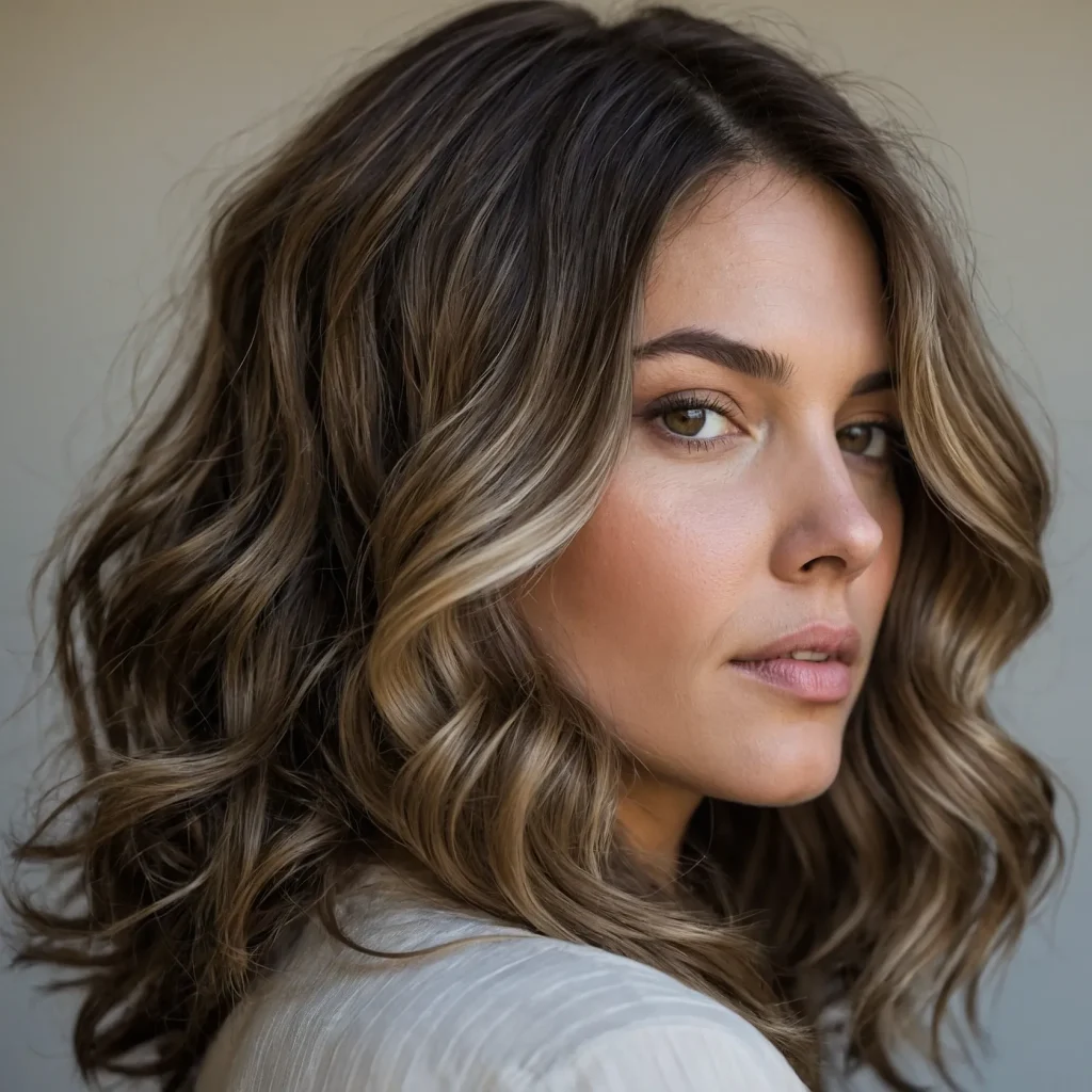 A woman with naturally dark brown hair styled 1