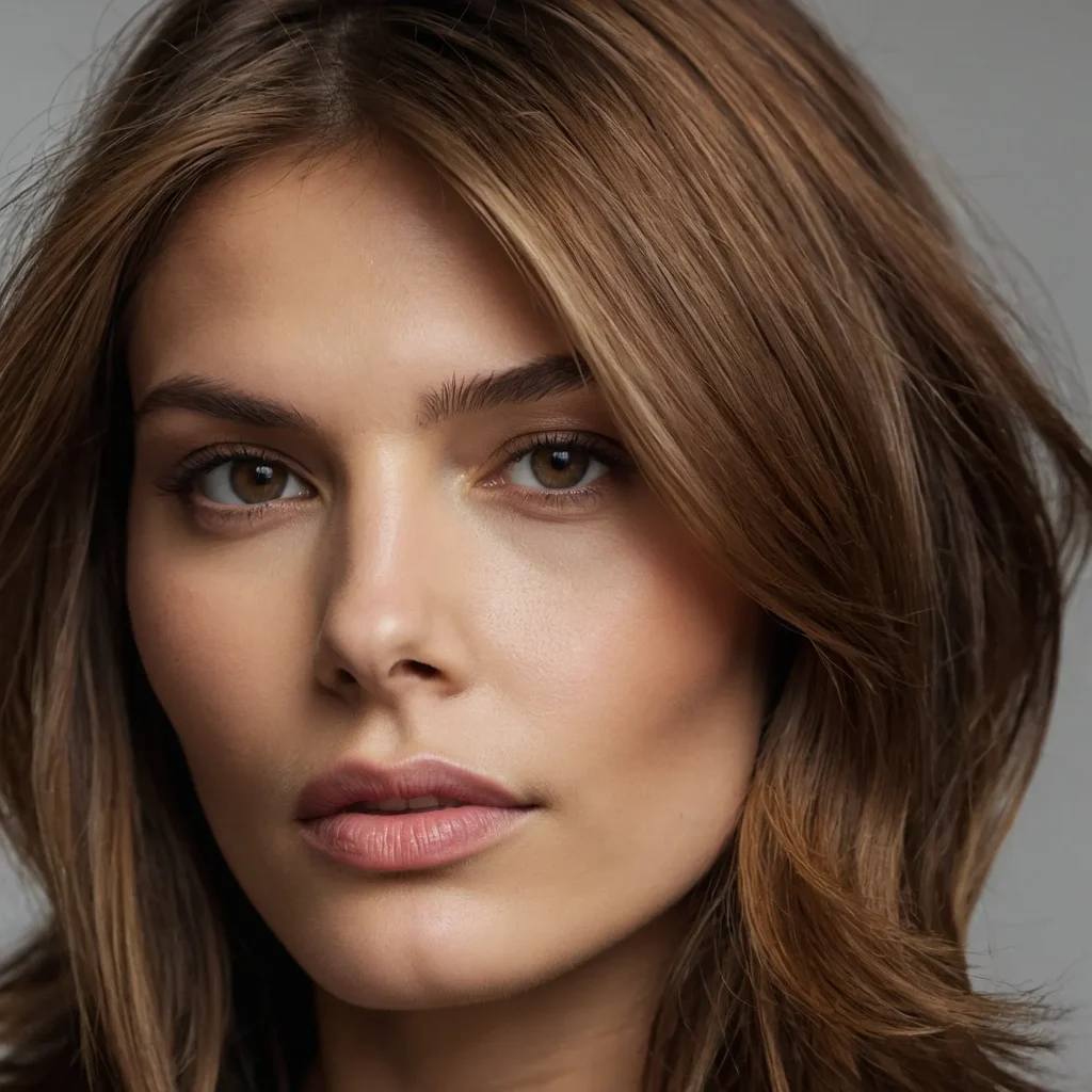 A woman with shoulderlength smooth cool caram 3