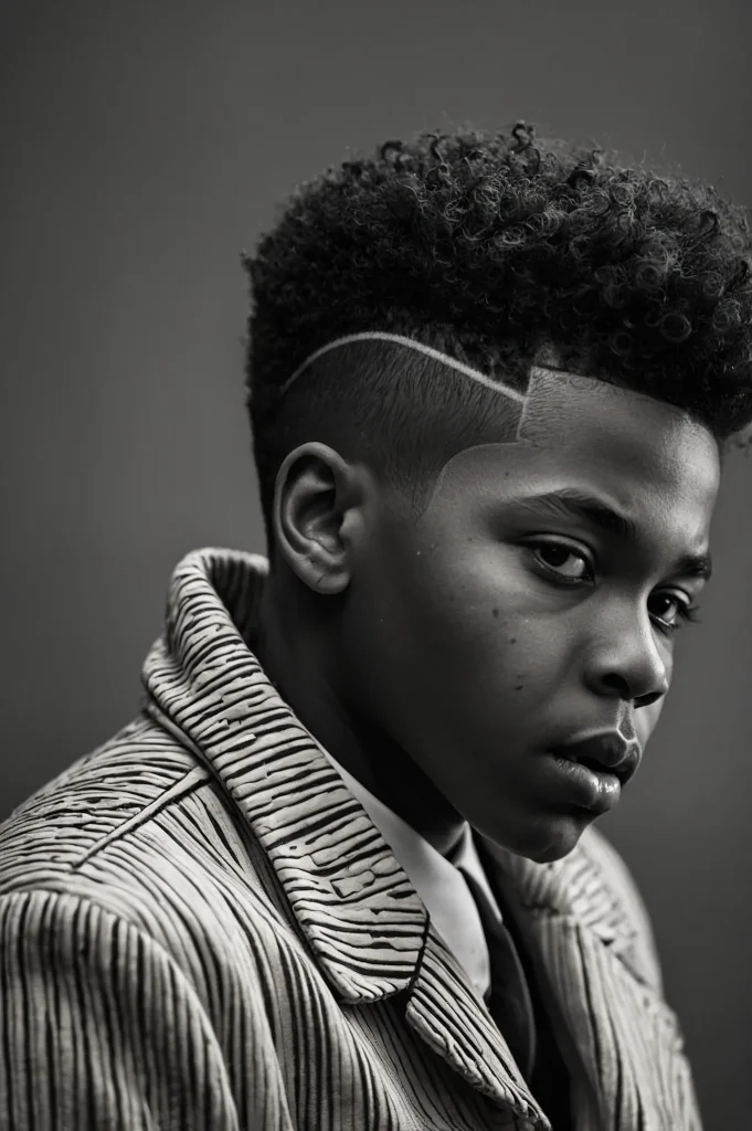 Afro Fade with Line Detailboy with mini 3