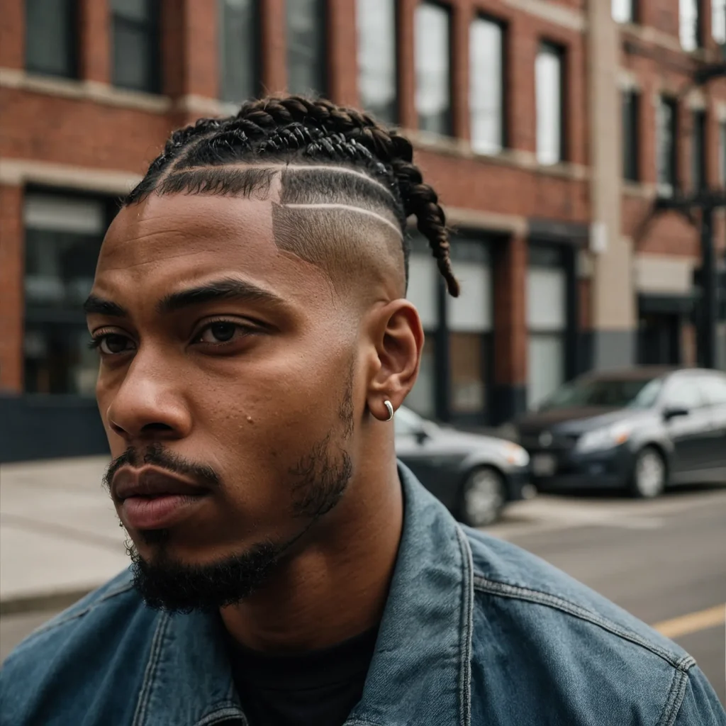 Black man with braided top and low burst fade 0