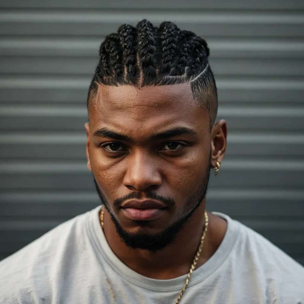 Black man with braided top and low burst fade 3