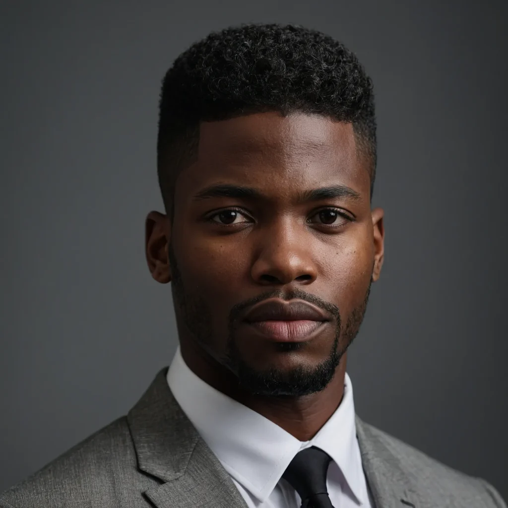 Black man with low burst fade and tapered bac 0
