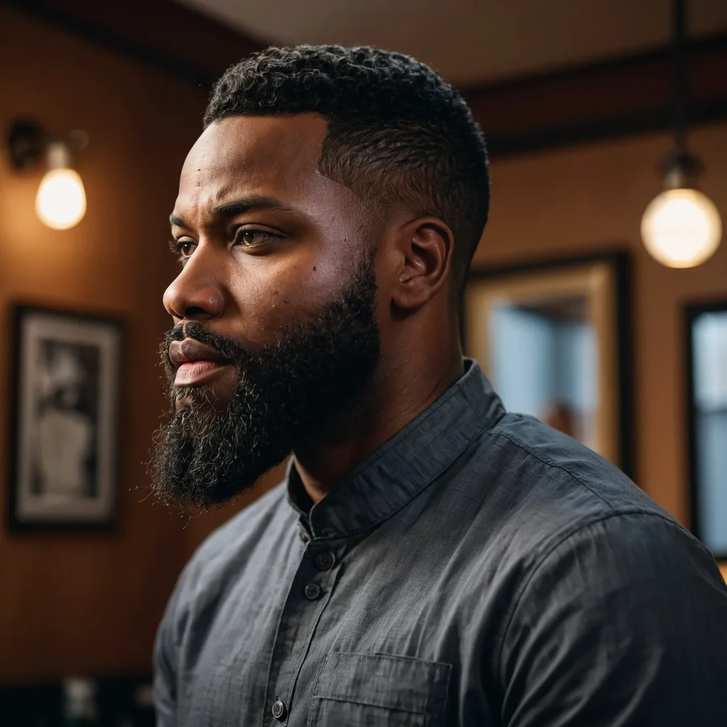 Black man with low burst fade blended into 3