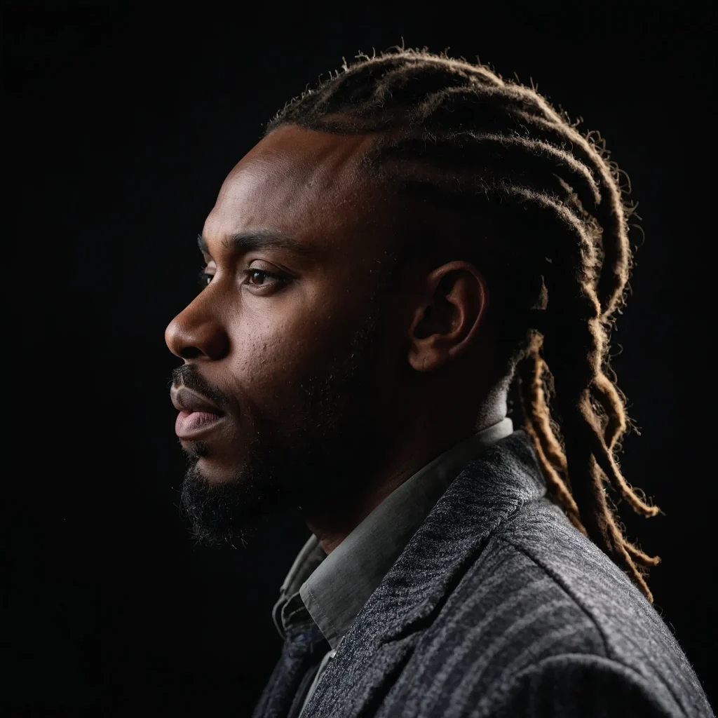 Black man with mediumlength locs and low burs 0