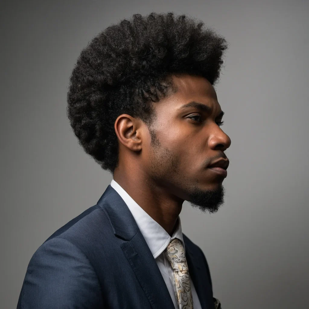 Black man with sculpted afro and burst faded 0
