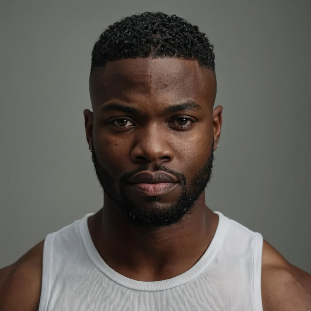 Black man with short crop top and low burst f 0