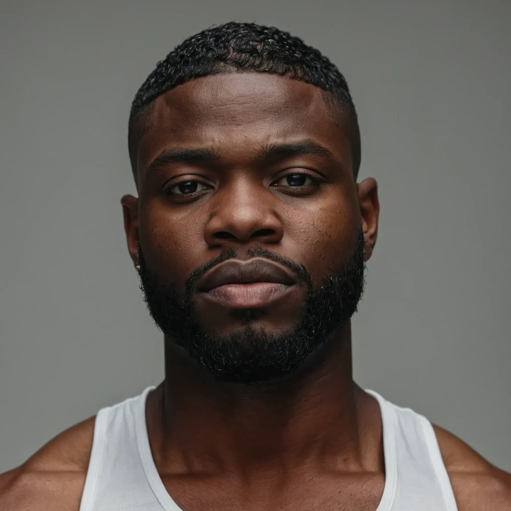 Black man with short crop top and low burst f 3
