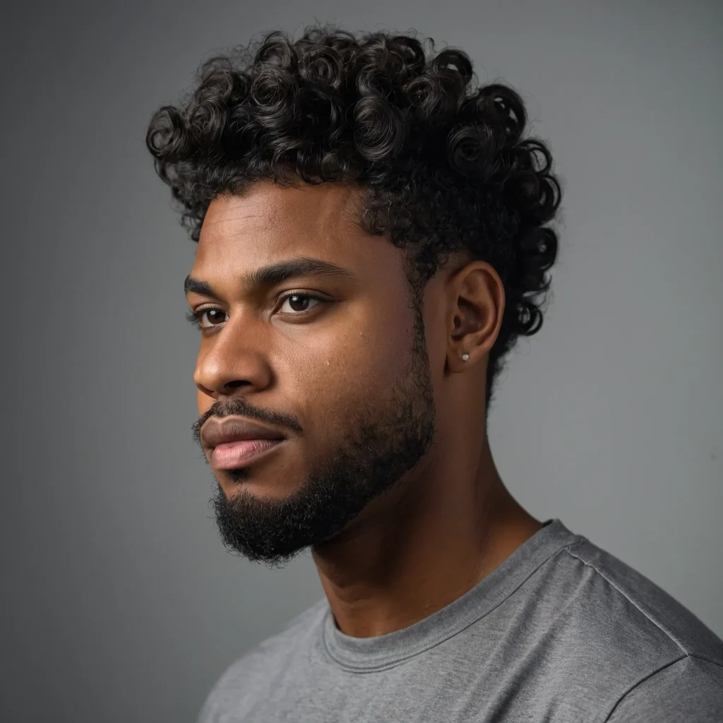 Black man with sponge curls and low burst fad 0