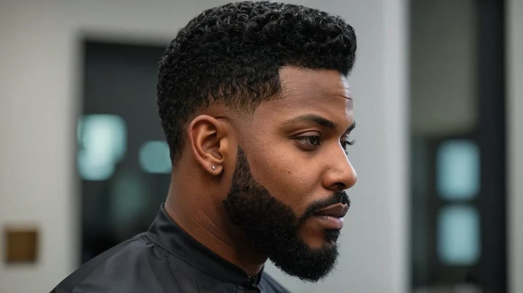 Blowout Fade with Temple TaperBlack man wit 0