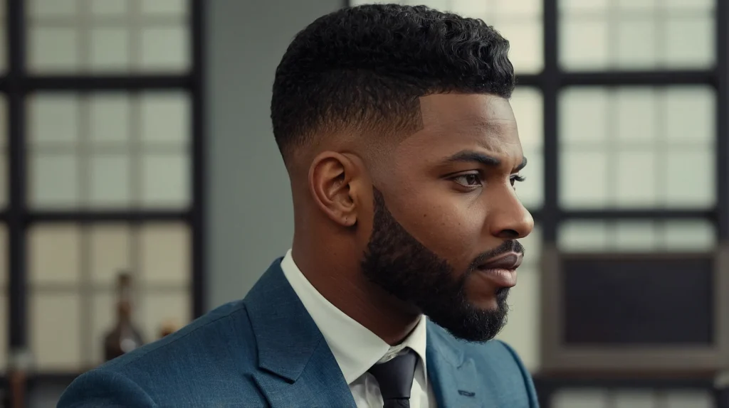 Box Fade Blowout with TaperBlack man with 0