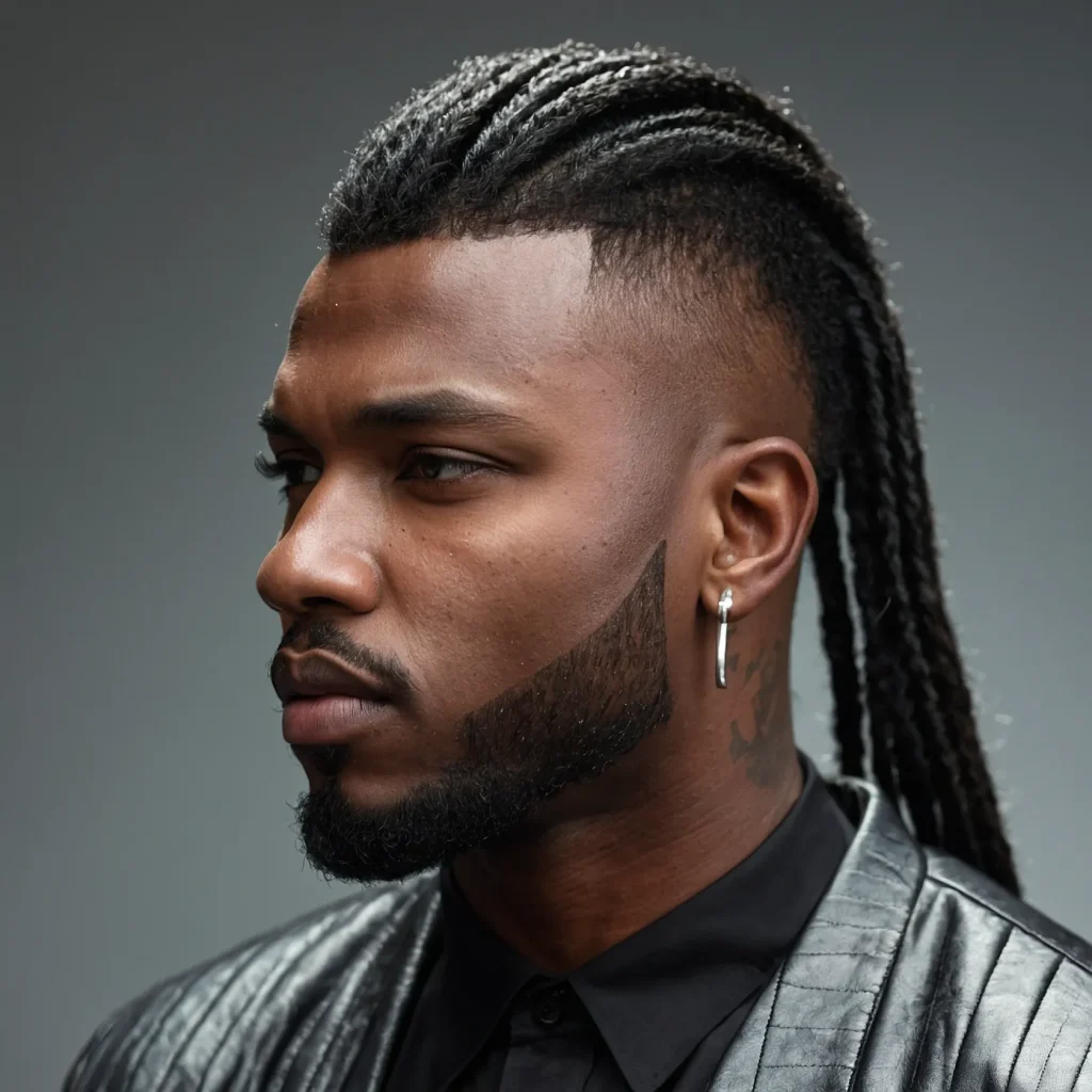 Boxy Burst Fade Mullet with Hard PartBlack 0