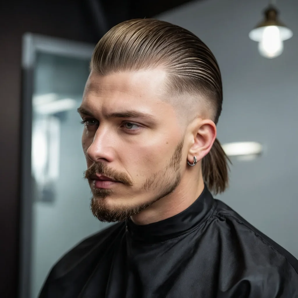 BrushedBack Mullet Fadewhite man with slick 0