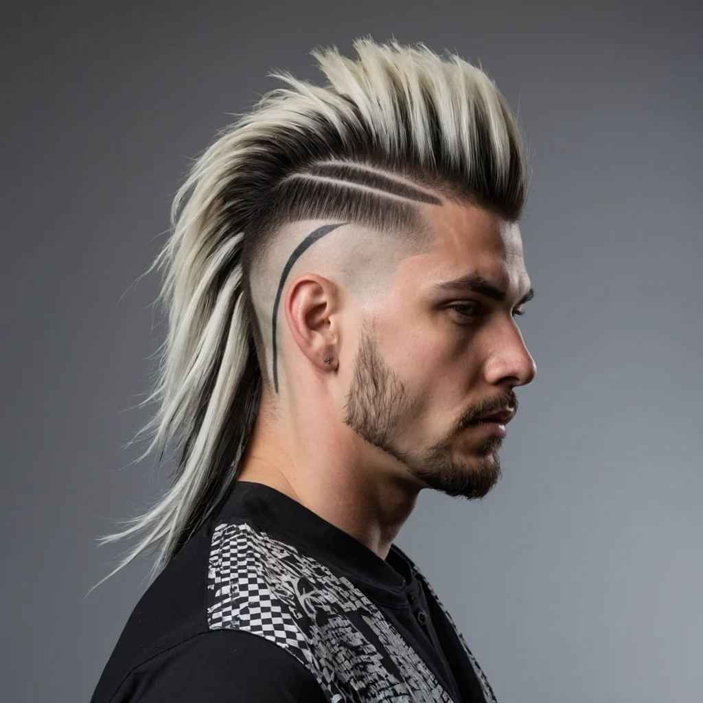 Burst Fade Mullet with Designwhite man with 0