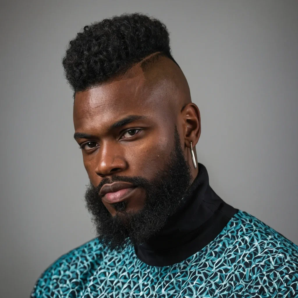 Burst Fade Mullet with Geometric Beard LineUp 0
