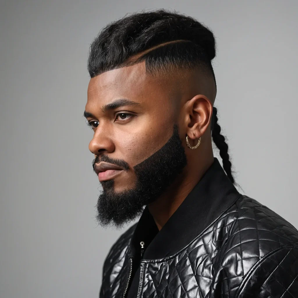Burst Fade Mullet with Geometric Beard LineUp 3